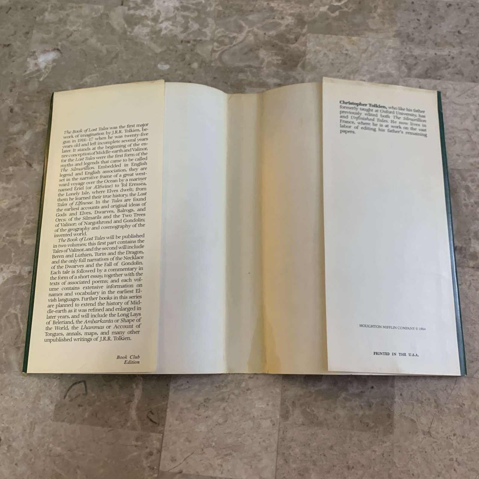 J.R.R. Tolkien The Book of Lost Tales Part One 1984 First Book Club Edition HCDJ