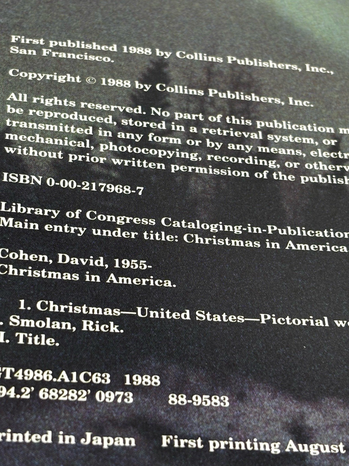 Christmas in America HC DJ 1988 15″ x 10 1/2″ x1″ 208 pgs Photos