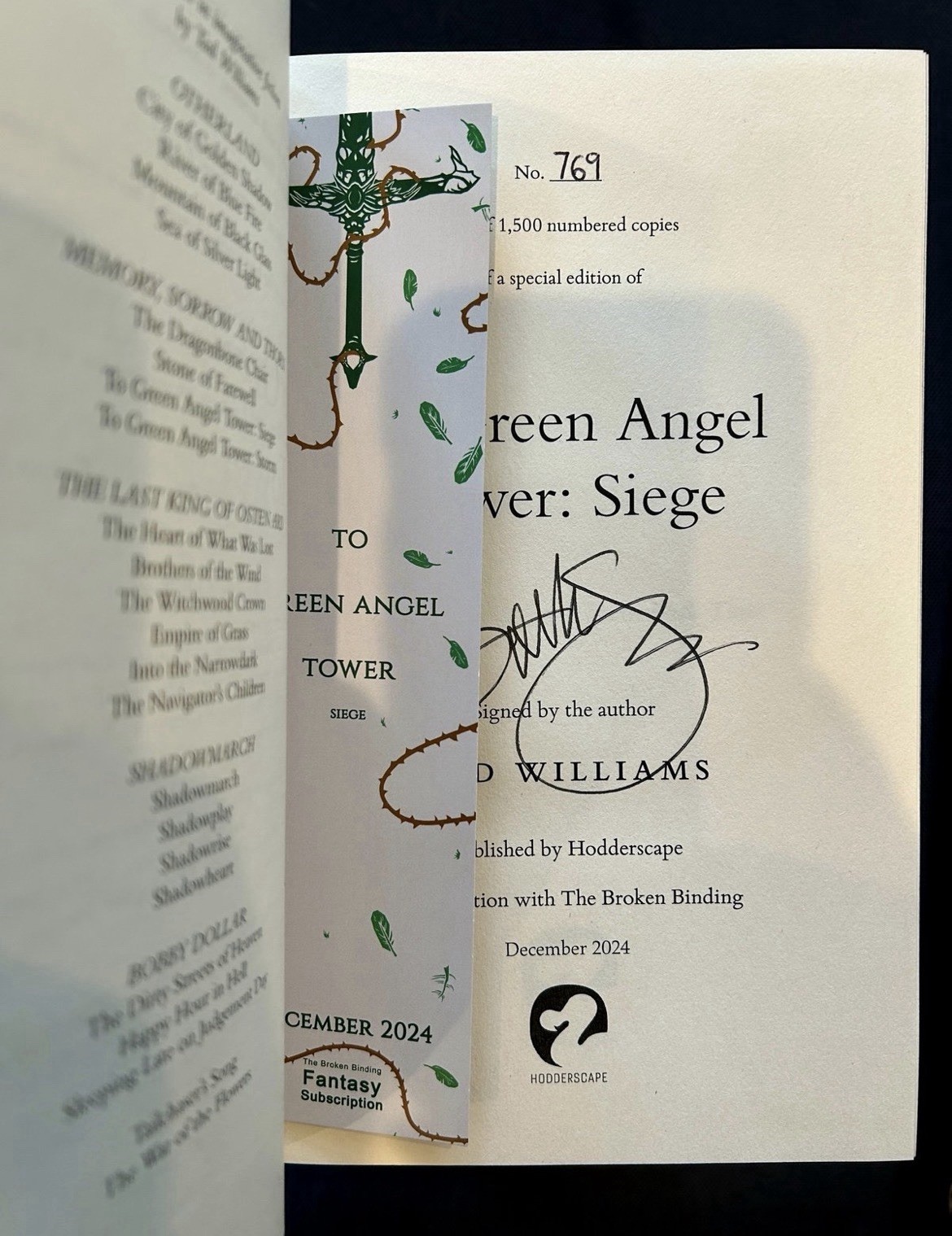 Broken Binding Dragonbone Chair Signed Tad Williams Memory, Sorrow, and Thorn