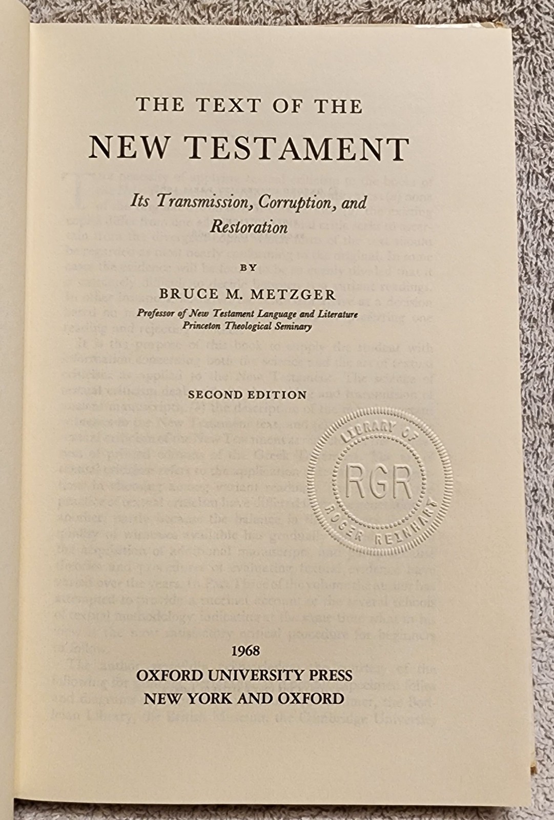 The Text of the New Testament by Bruce Manning Metzger HCDJ 2nd Ed 1968 Oxford