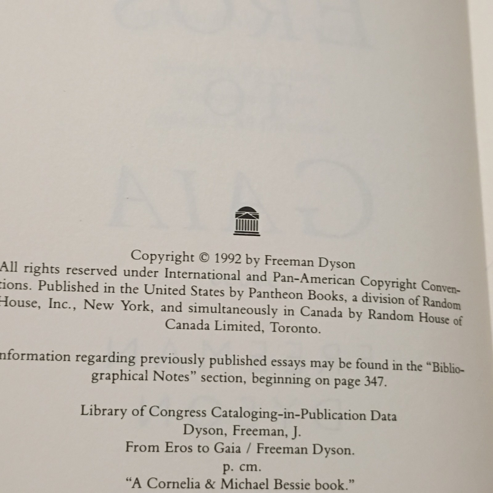 From Eros to Gaia by Freeman Dyson (1992, Pantheon Books, Hardcover)