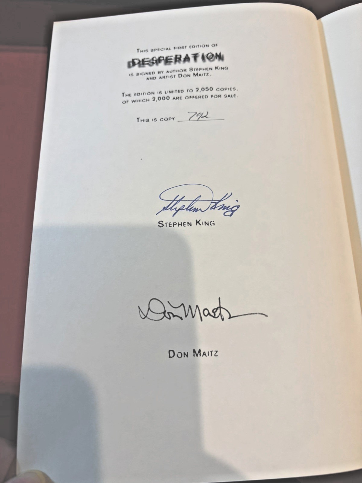 STEPHEN KING DESPERATION LIMITED LUXURY FIRST EDITION SiGNED NUMBERED