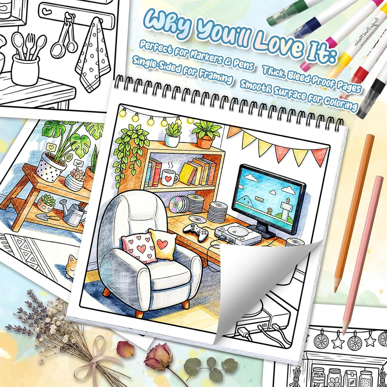 Adult Coloring Book for Women Relaxation, Spiral Bound Mindfulness Coloring