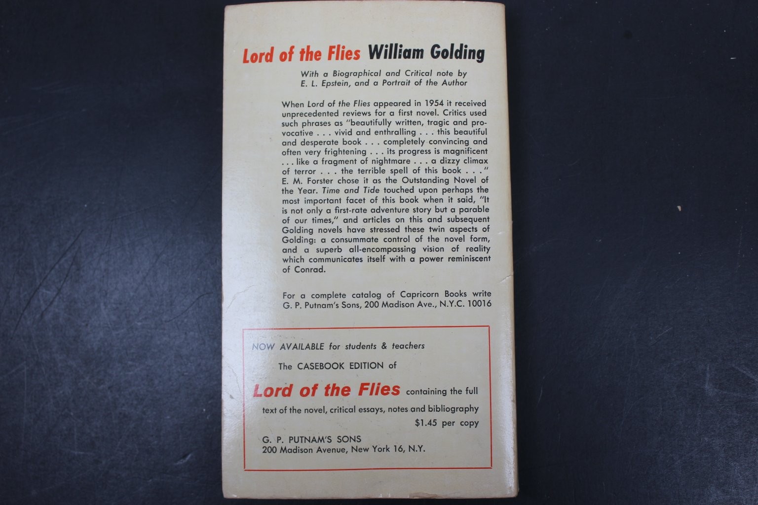 Lord of the Flies William Golding 1959 49th Imp. Capricorn Books Classic Novel