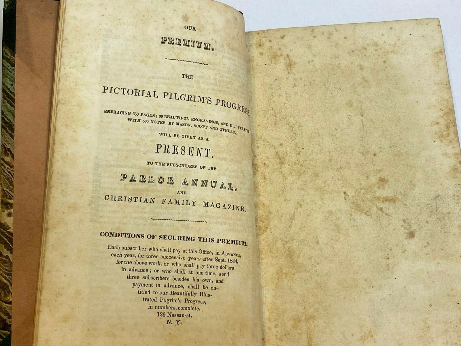 The Youth’s Parlor Annual 1844 Antique Book Christian Family Magazine Leather