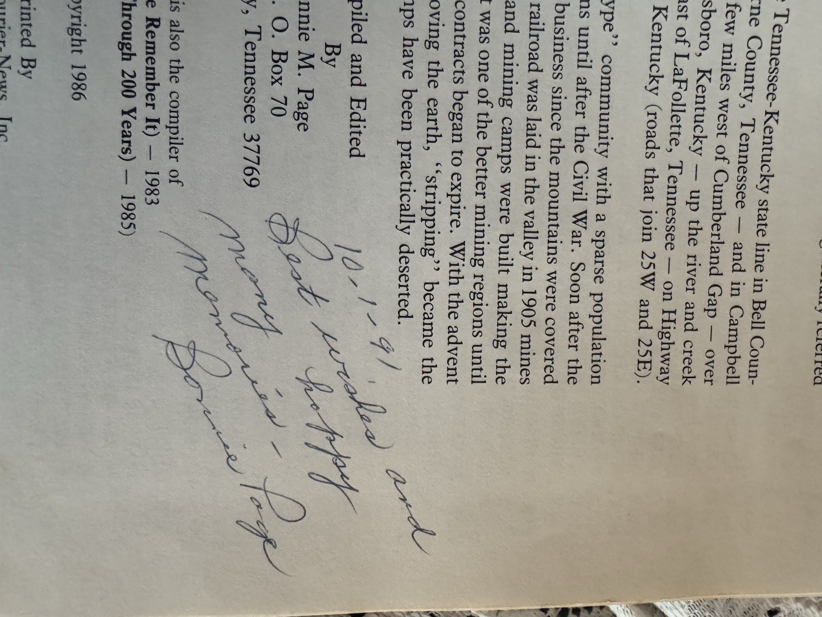 Clearfork & More History & Memories HC Bonnie Page 1986 Tennessee