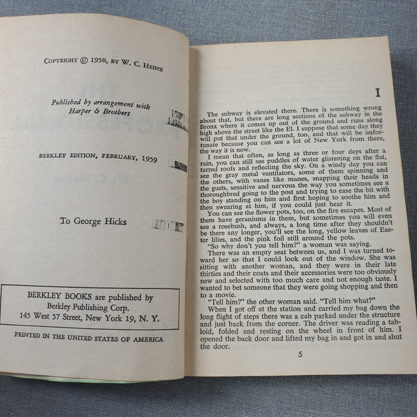 The Professional W C Heinz 1959 Vintage Paperback Book Boxing Sports Berkley