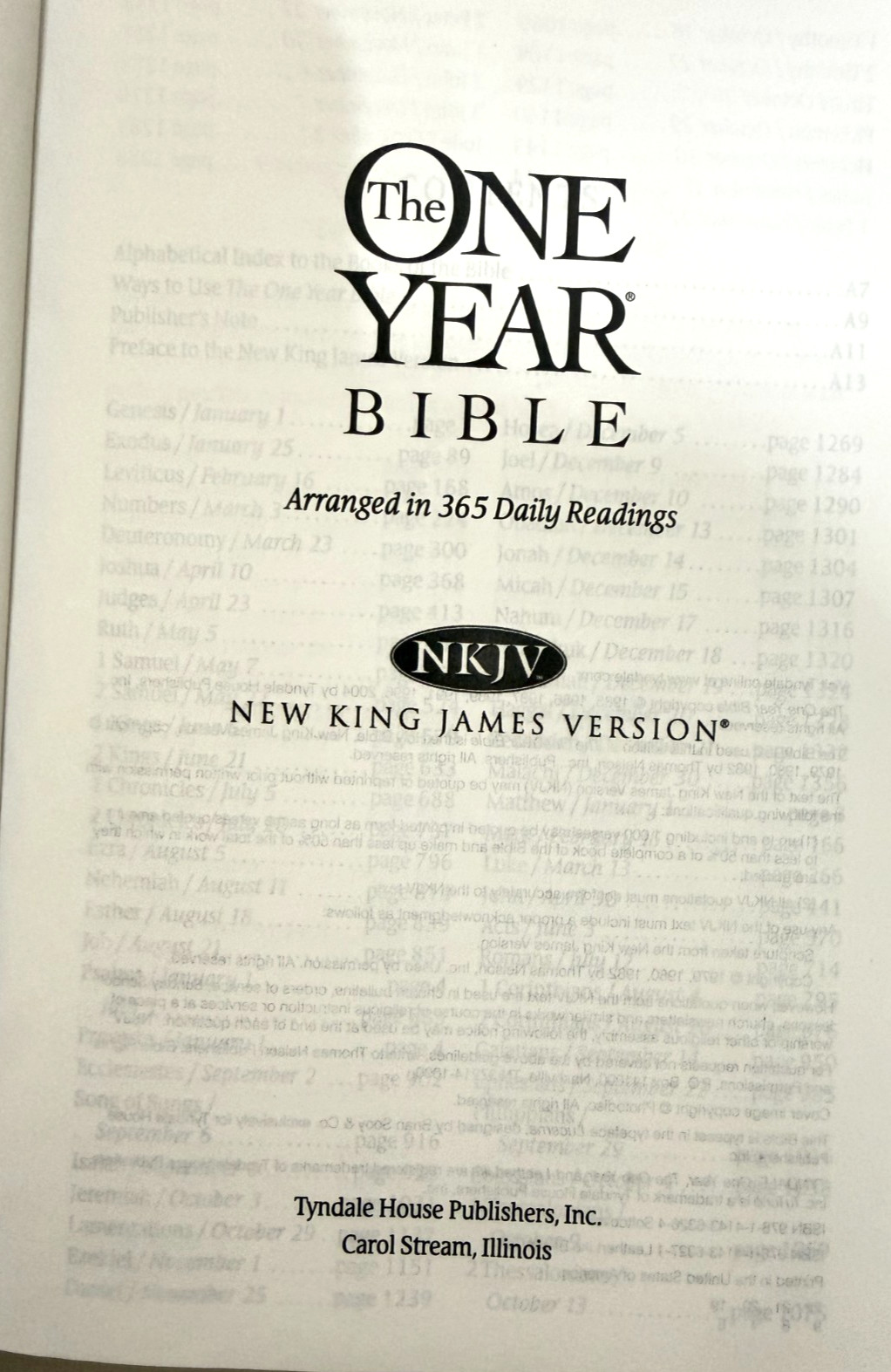 The One Year Bible NKJV Tyndale Paperback Clean No Markings