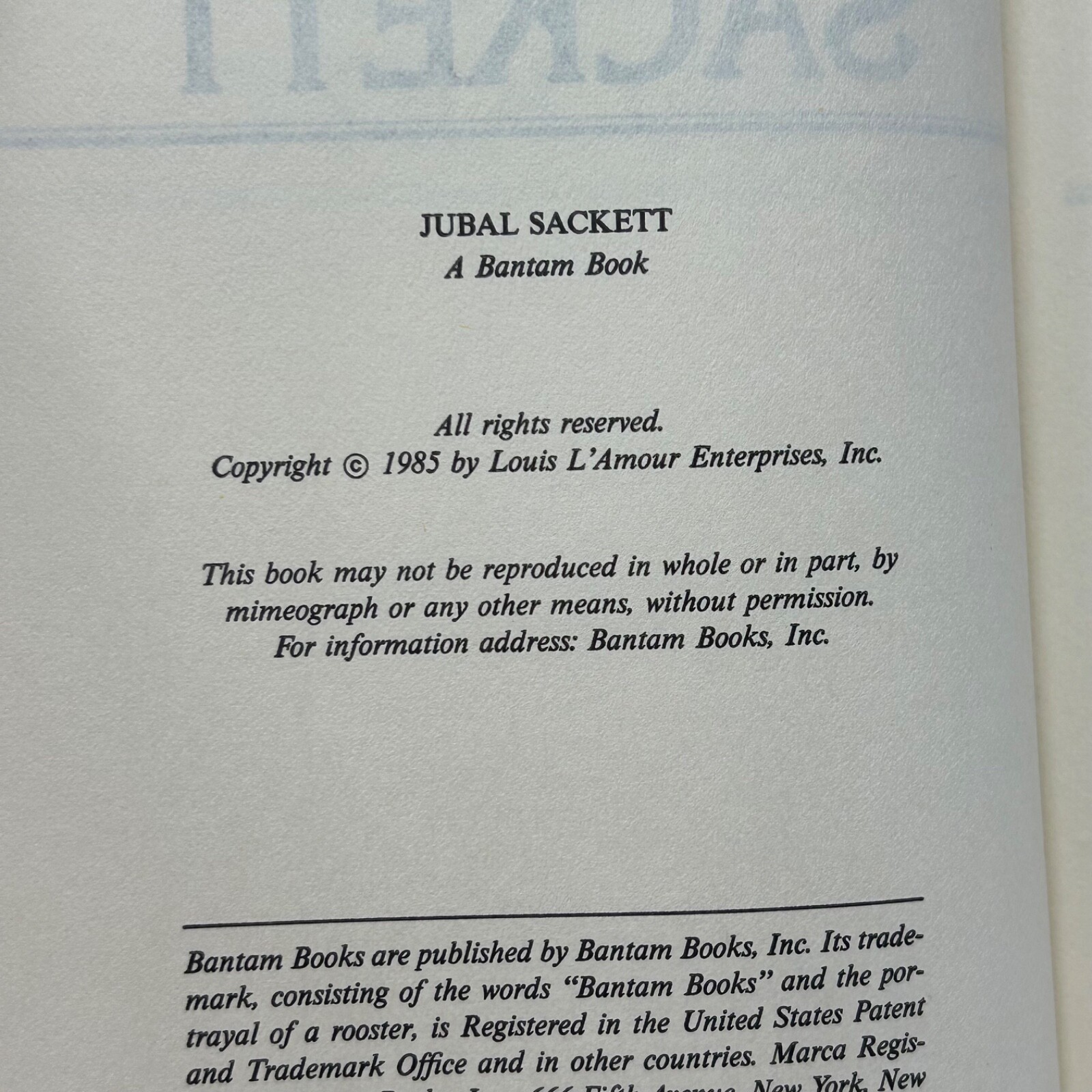 Jubal Sackett By Louis L’amour 1985 First Edition, First Printing