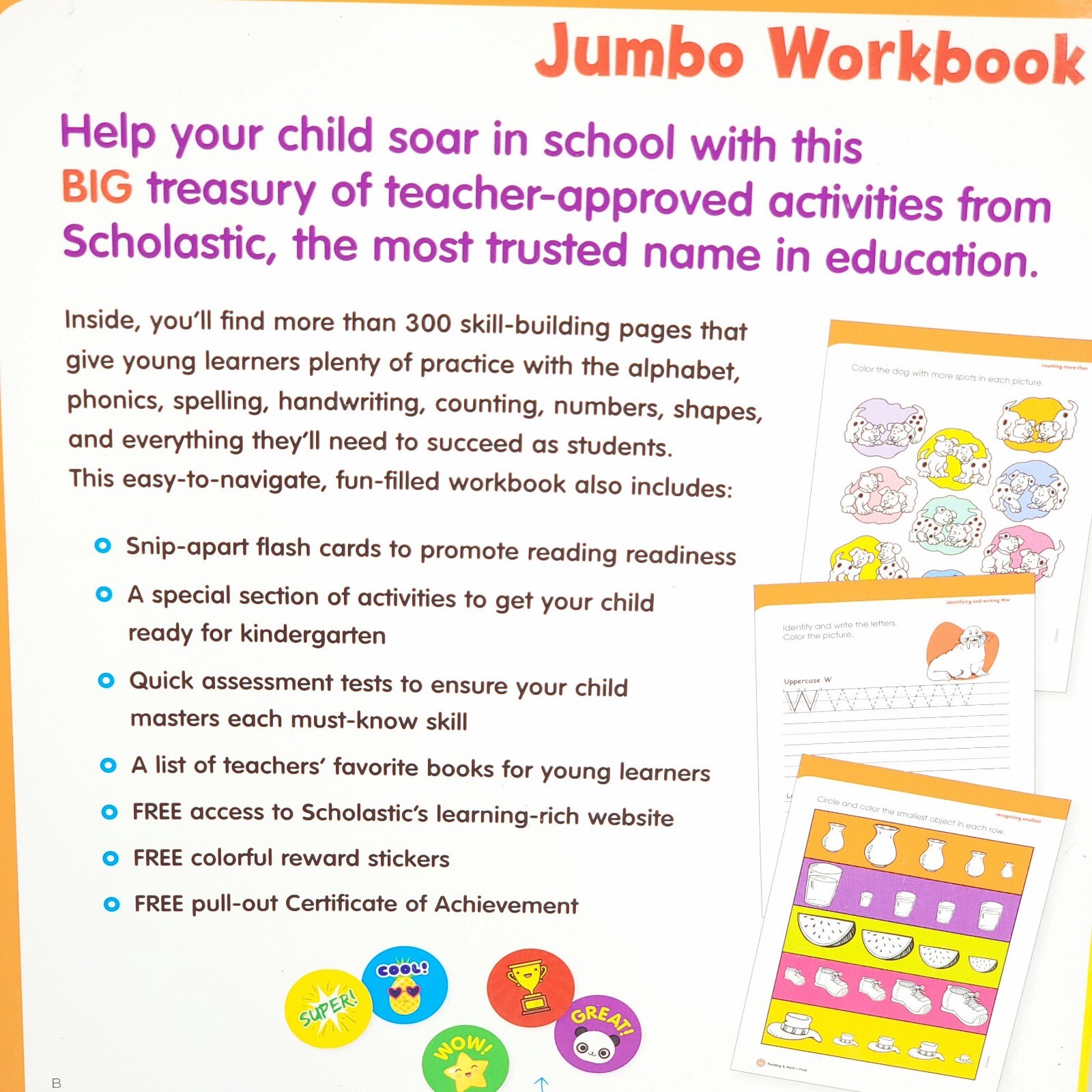 Scholastic Pre-Kindergarten Jumbo Workbooks Paperback Children Ages 3-4 New