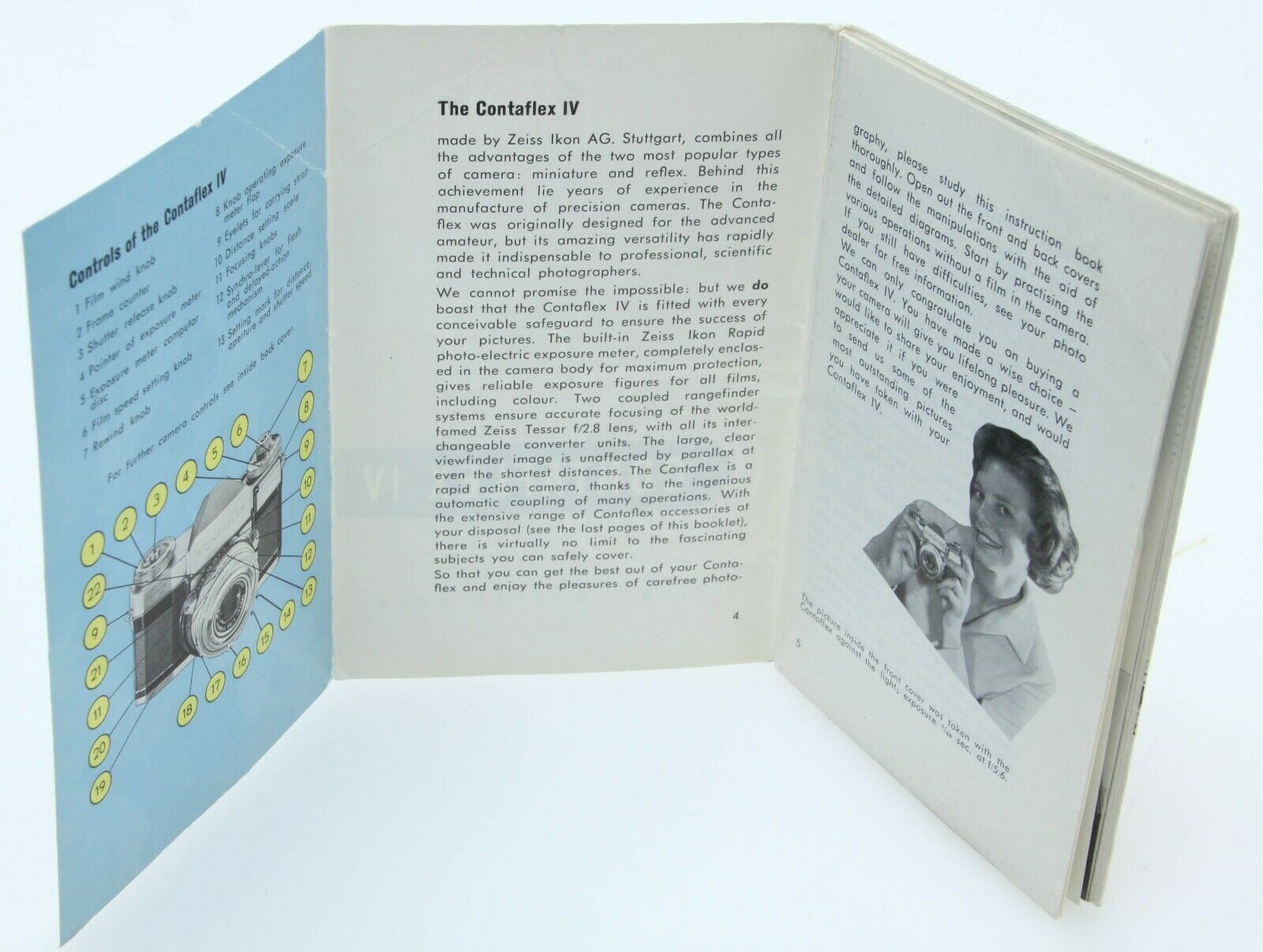 ZEISS IKON CONTFLEX IV INSTRUCTION BOOK, 42 PAGES, #319/864/24, VERY GOOD 1956