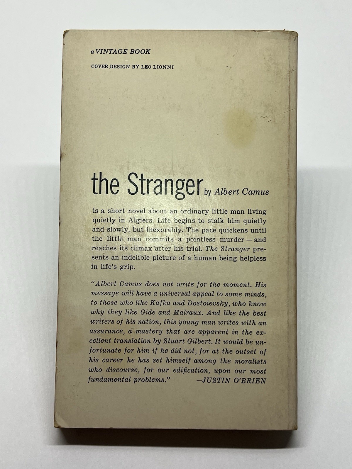 The Stranger Albert Camus 1946 Vintage International Paperback Book Leo Lionni