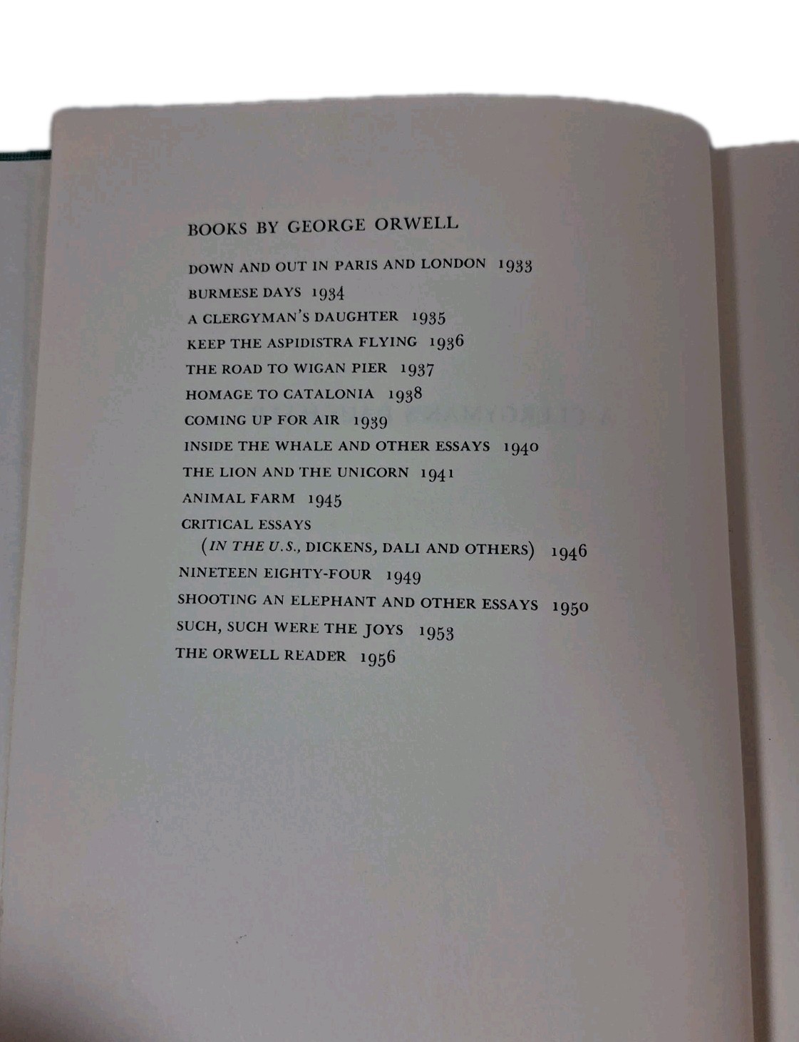 The Clergyman’s Daughter George Orwell [1959 US Edition] Hardcover Dust Jacket