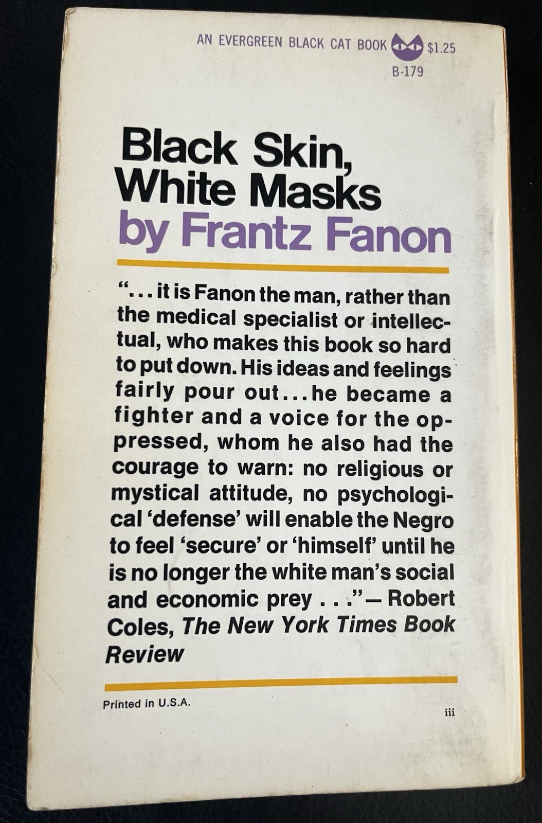 Frantz Fanon – Black Skin White Masks, 1968 1st Black Cat Edition 3rd Printing