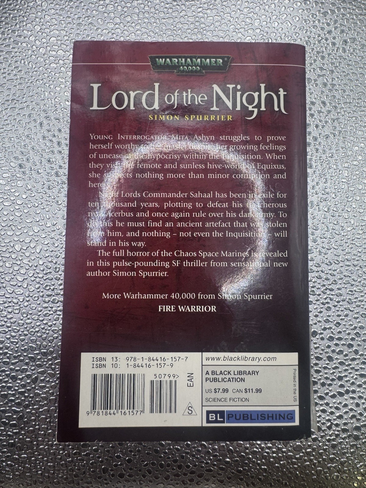 Warhammer 40K Lord of the Night Simon Spurrier PB Night Lords Black Library