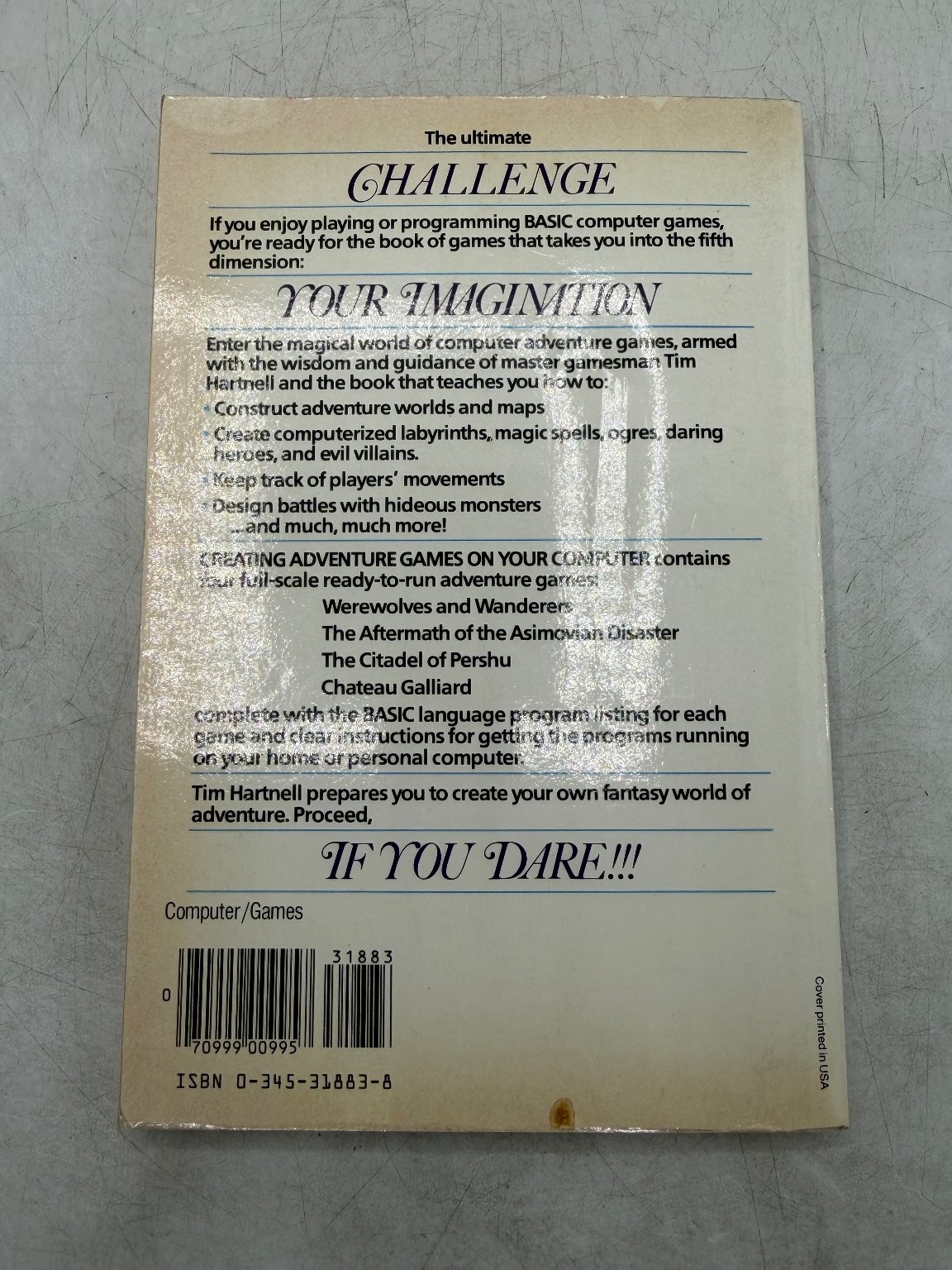 Creating Adventure Games on Your Computer Tim Hartnell 1984 First American Ed