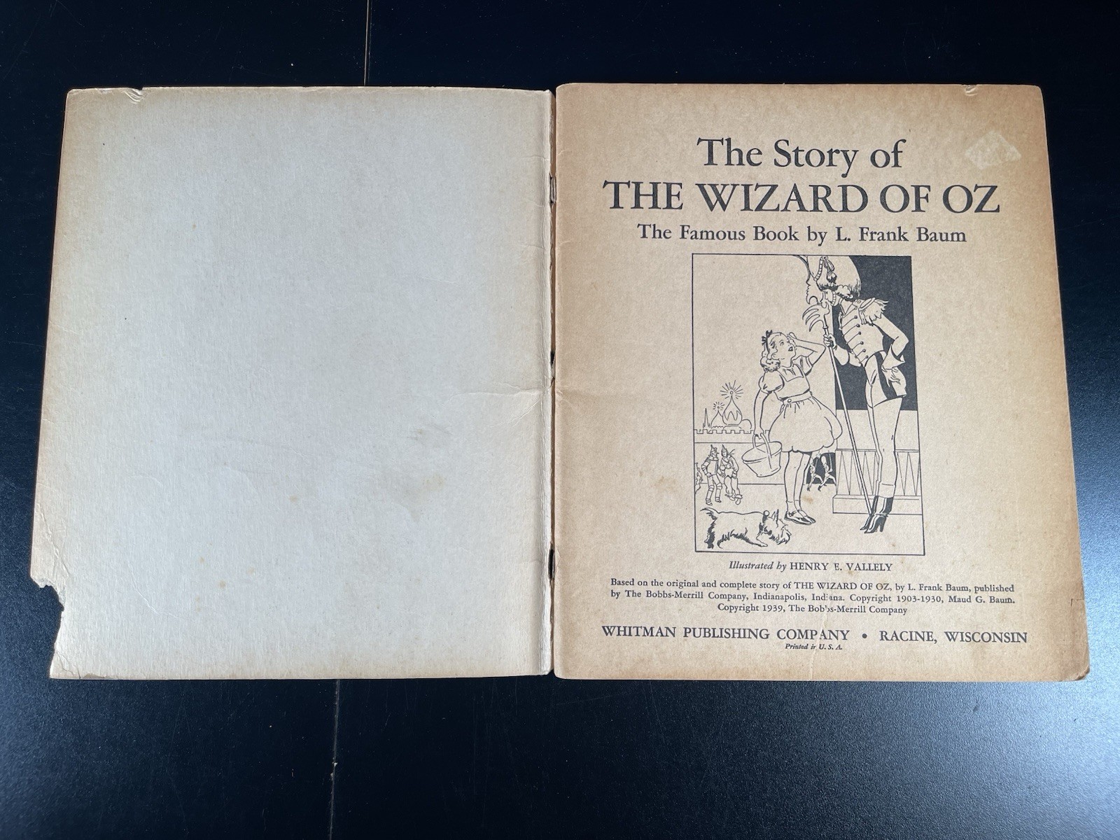 1939 The Story of The Wizard of OZ picture book Whitman USA 48 pages vintage B&W