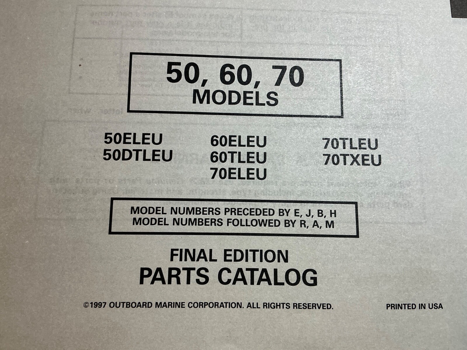 1997 Johnson & Evinrude 50 60 70 HP Models Outboard Parts Catalog 3 Cyl 2 Stroke