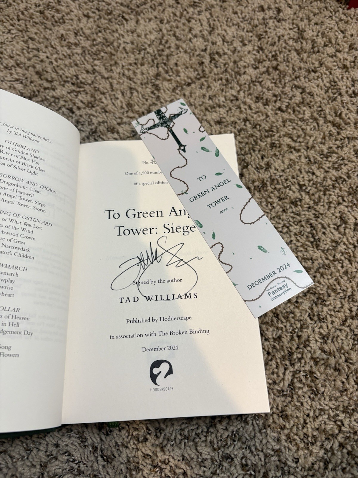 Broken Binding Dragonbone Chair Signed T1 Tad Williams Memory, Sorrow, and Thorn