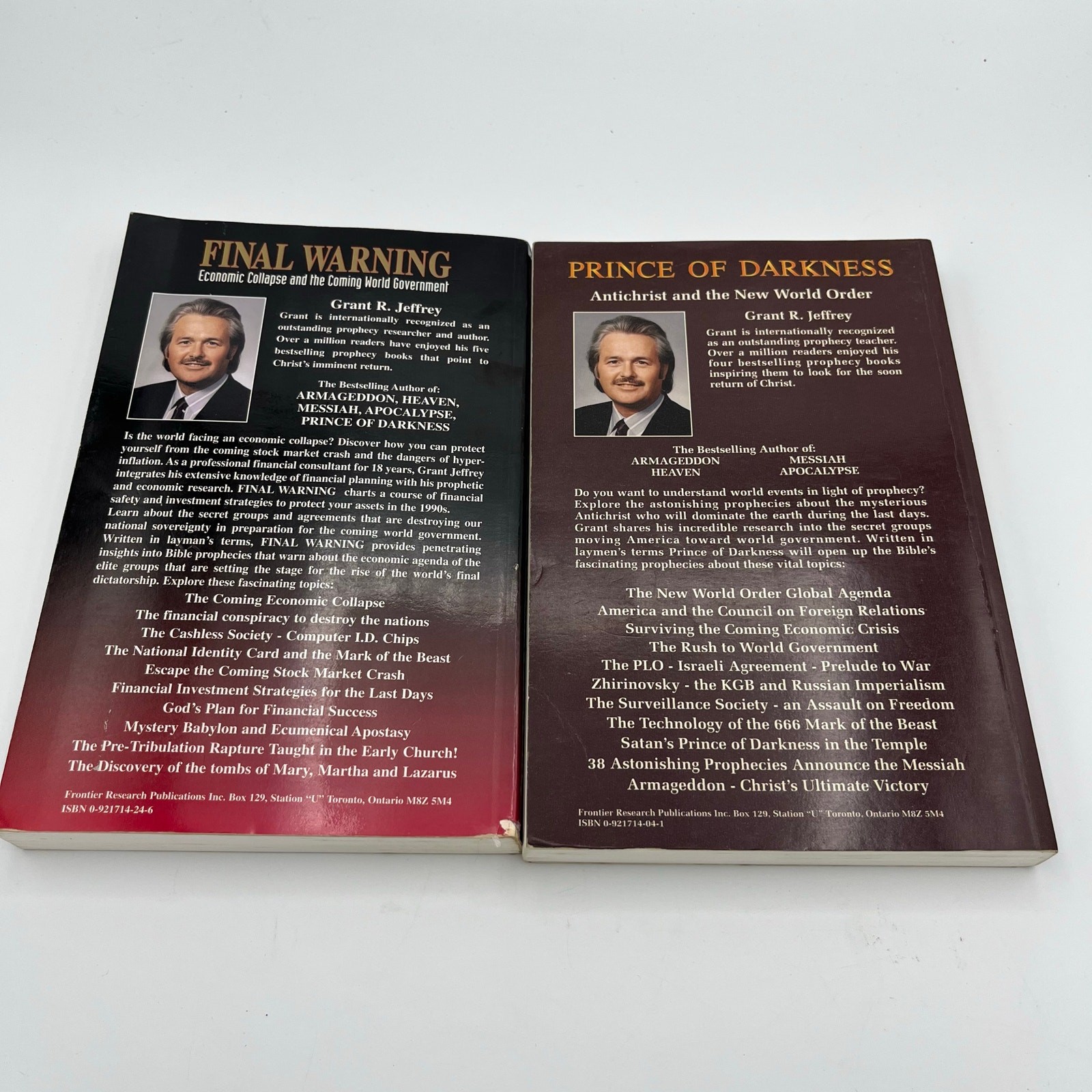 Grant R. Jeffrey Book Lot Set Of Two: Final Warning/Prince Of Darkness.Softcover