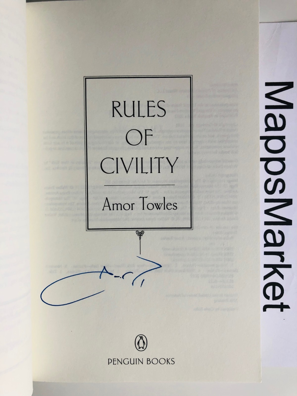 SIGNED Rules of Civility by Amor Towles (2012, Trade Paperback)