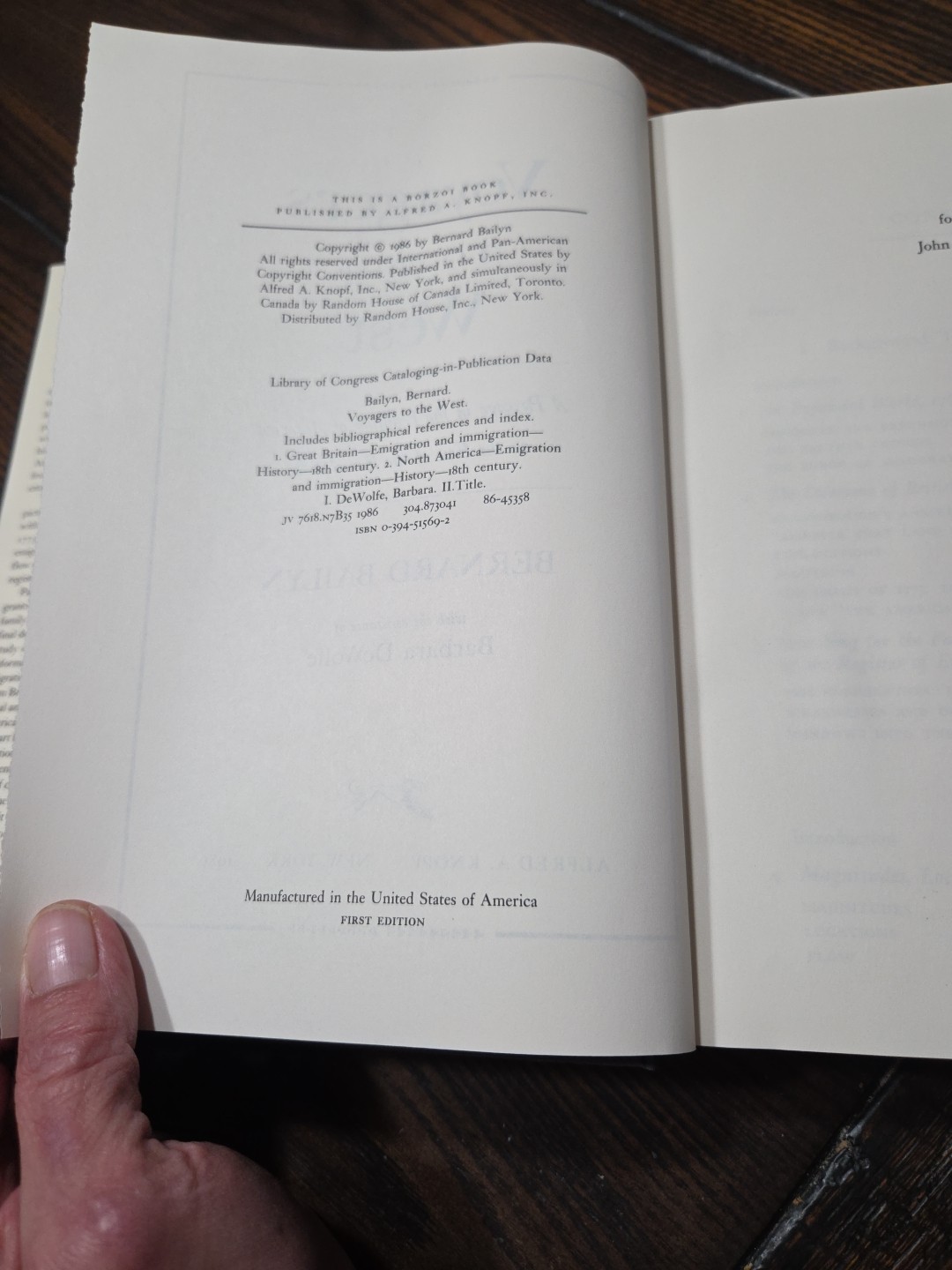Voyagers to the West by Bernard Bailyn; First Edition