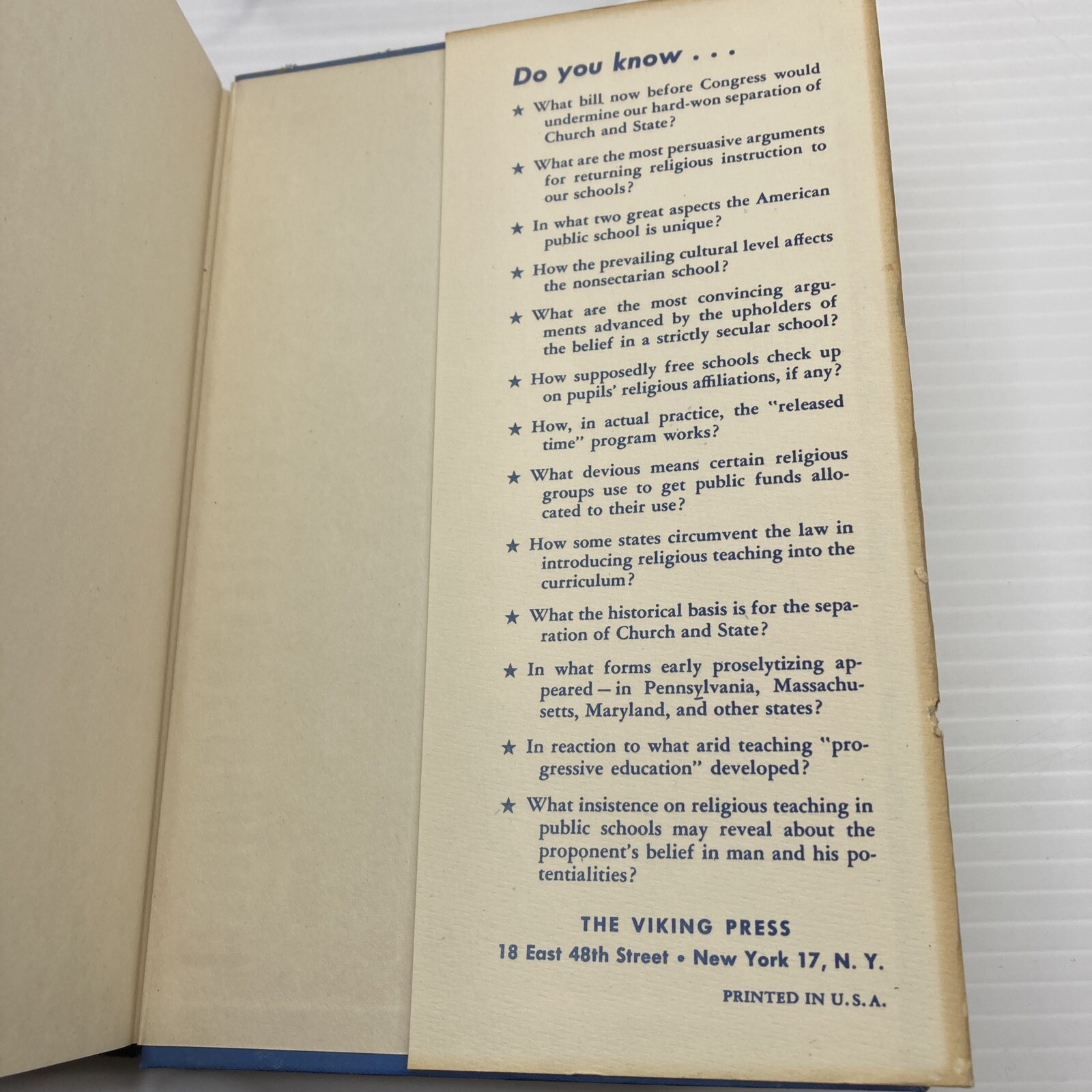 Religion in Public Education Despite Church & State Separation 1947 Thayer HC