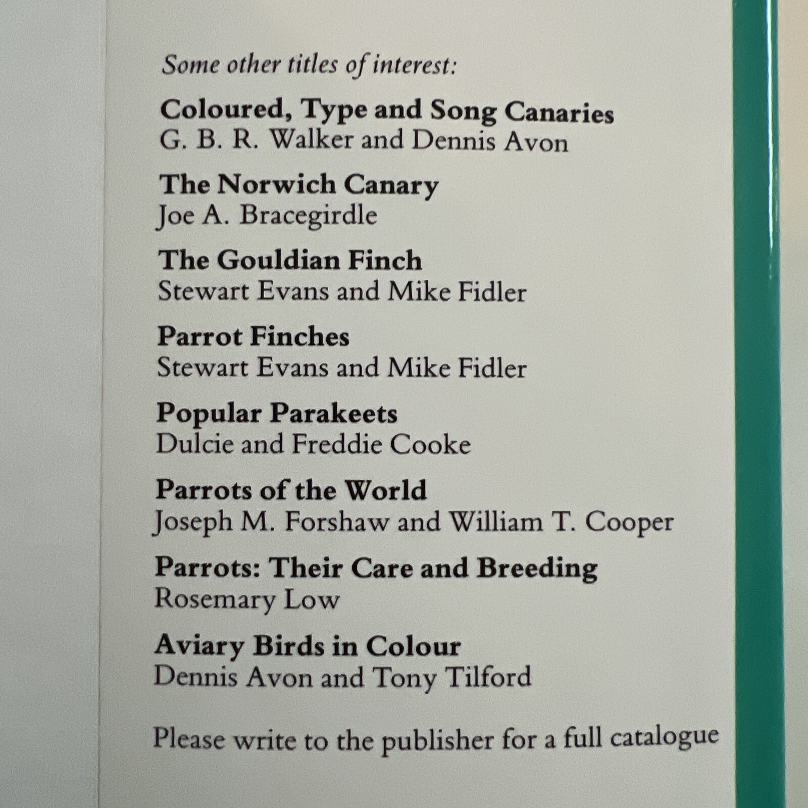 The Gloster Fancy Canary – Guide To Keeping, Breeding N.J. Barrett + C.Blackwell