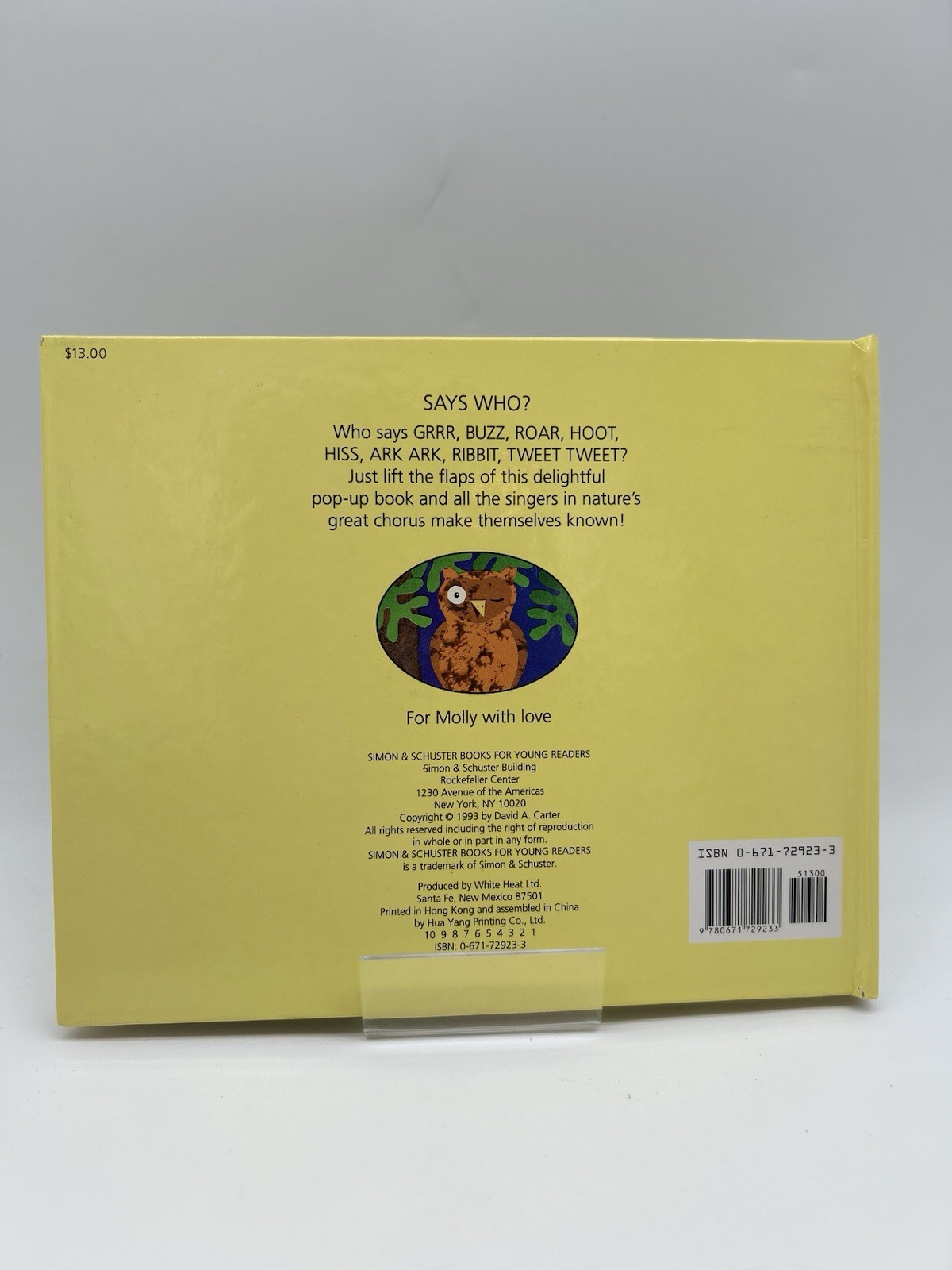 Says Who? : A Pop-Up Book of Animal Sounds by David A. Carter HC 1993