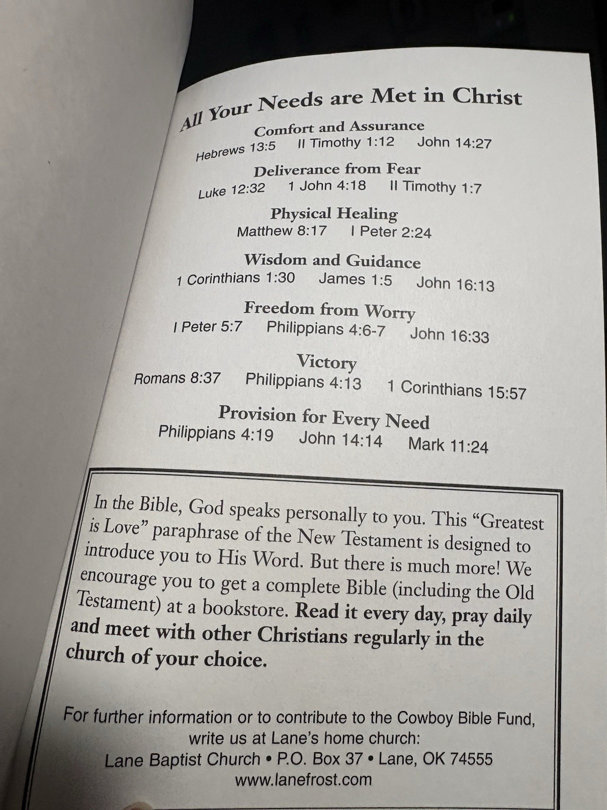 Cowboy Bible: The New Testament – In Memory Of Lane Frost PB Book