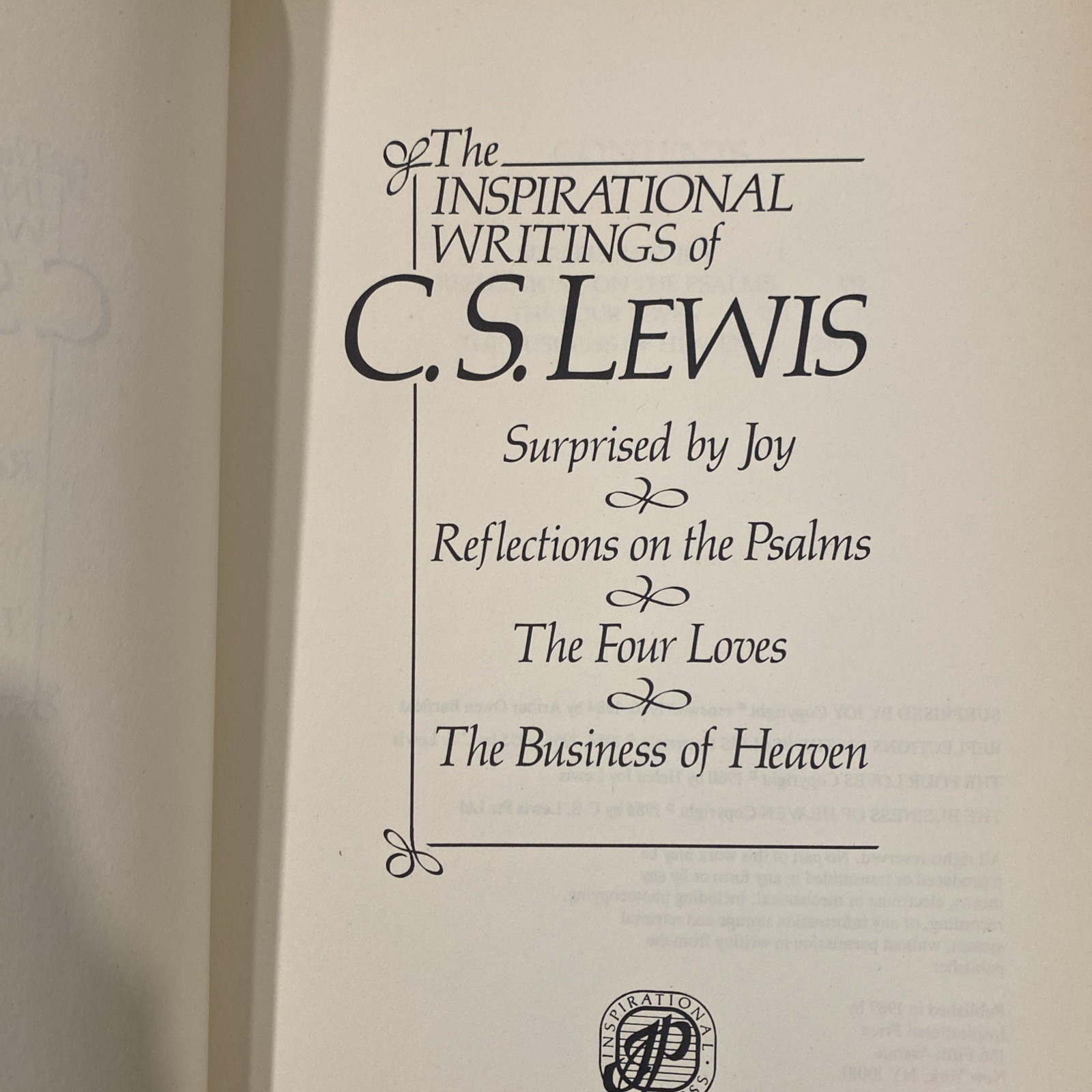 Inspirational Writings of C. S. Lewis 1987 HC 1st VGC