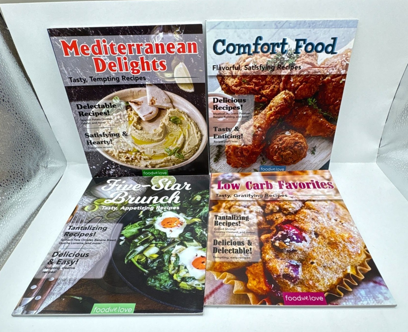 Food We Love Cookbook Lot of 4 Mediterranean Comfort Food Low Carb 5 Star Brunch