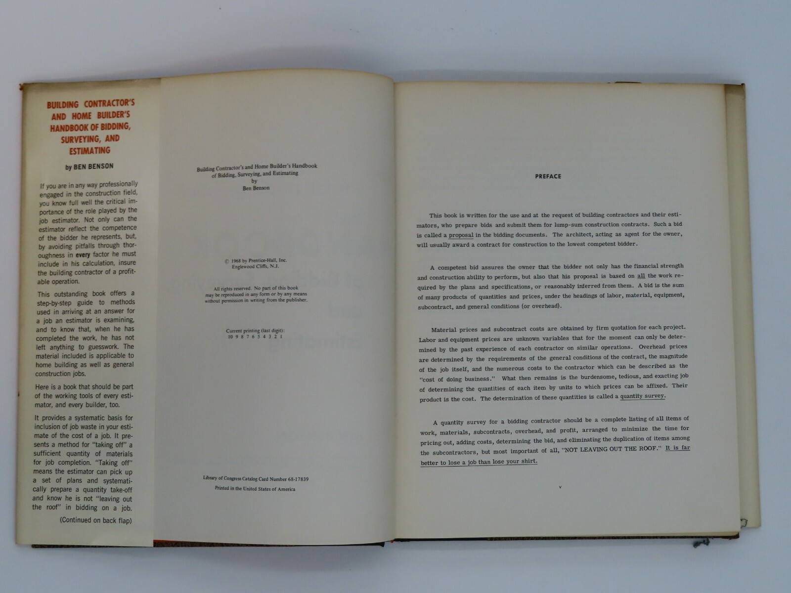 Building Contractor’s Home Builder’s Handbook Bidding/Surveying/Estimating 1968