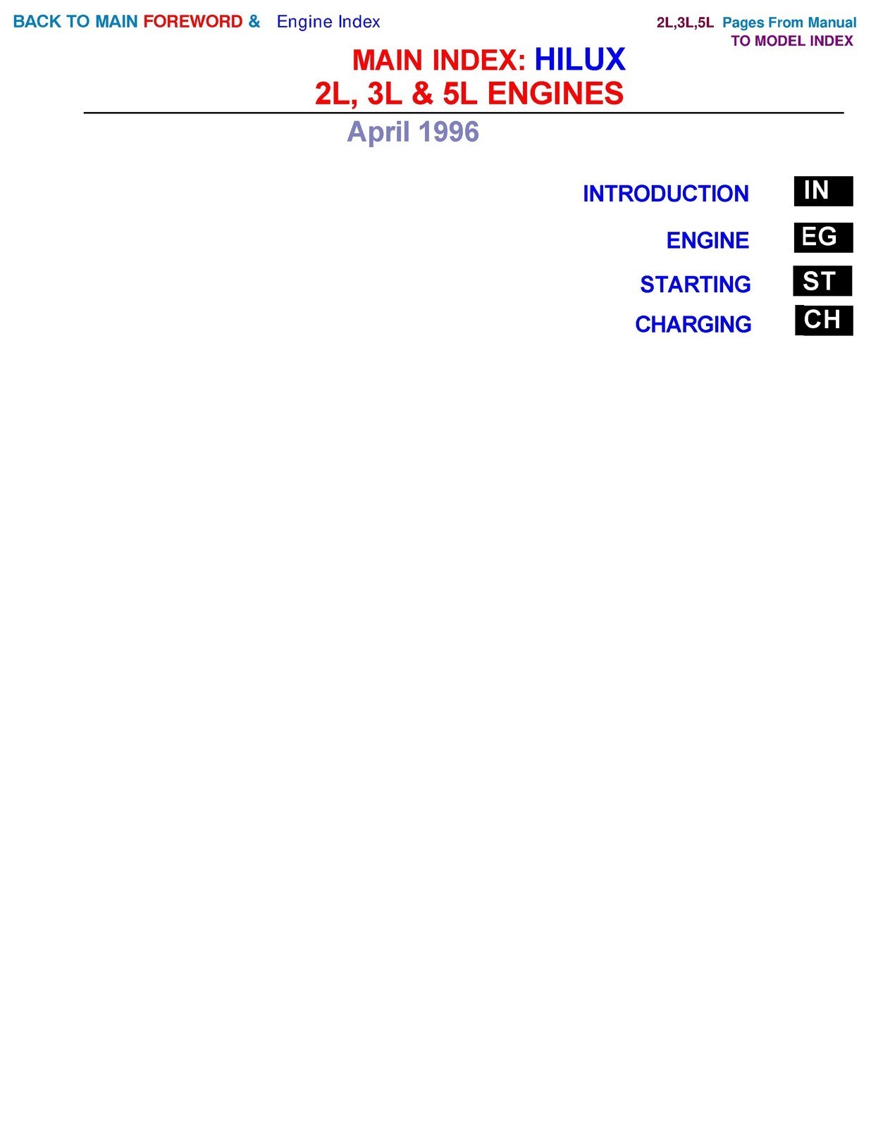TOYOTA 2L 3L Diesel Engine Repair Manual 1999, EXTRA-DUTY BINDER, TOUGH COVERING