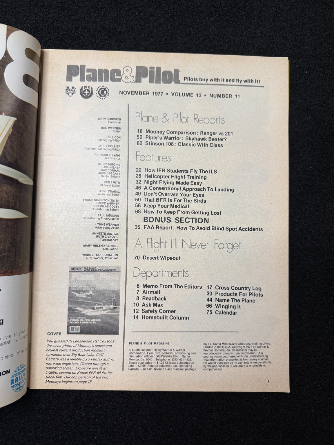 Plane & Pilot Magazine November 1977 Aviation Aircraft Mooney Stinson Vintage
