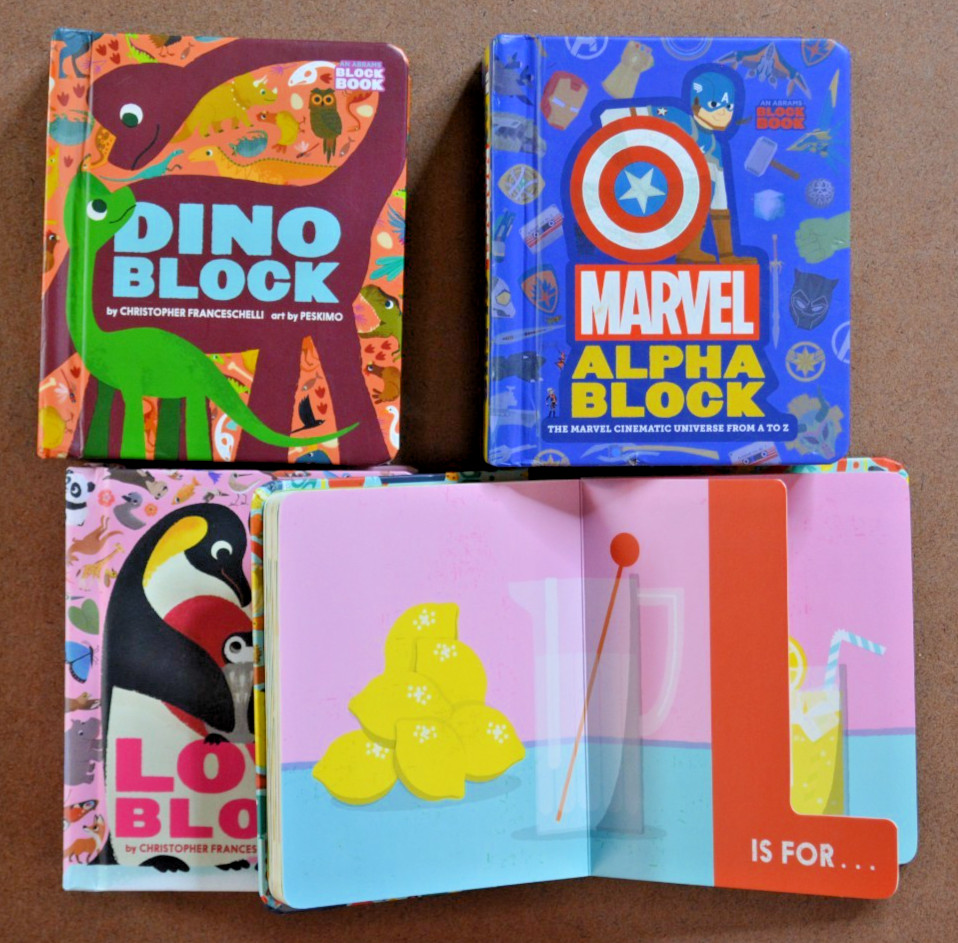 Lot of 4 Alpha Blocks Picture Books Abrams Block Books Dino Love Marvel Block A1