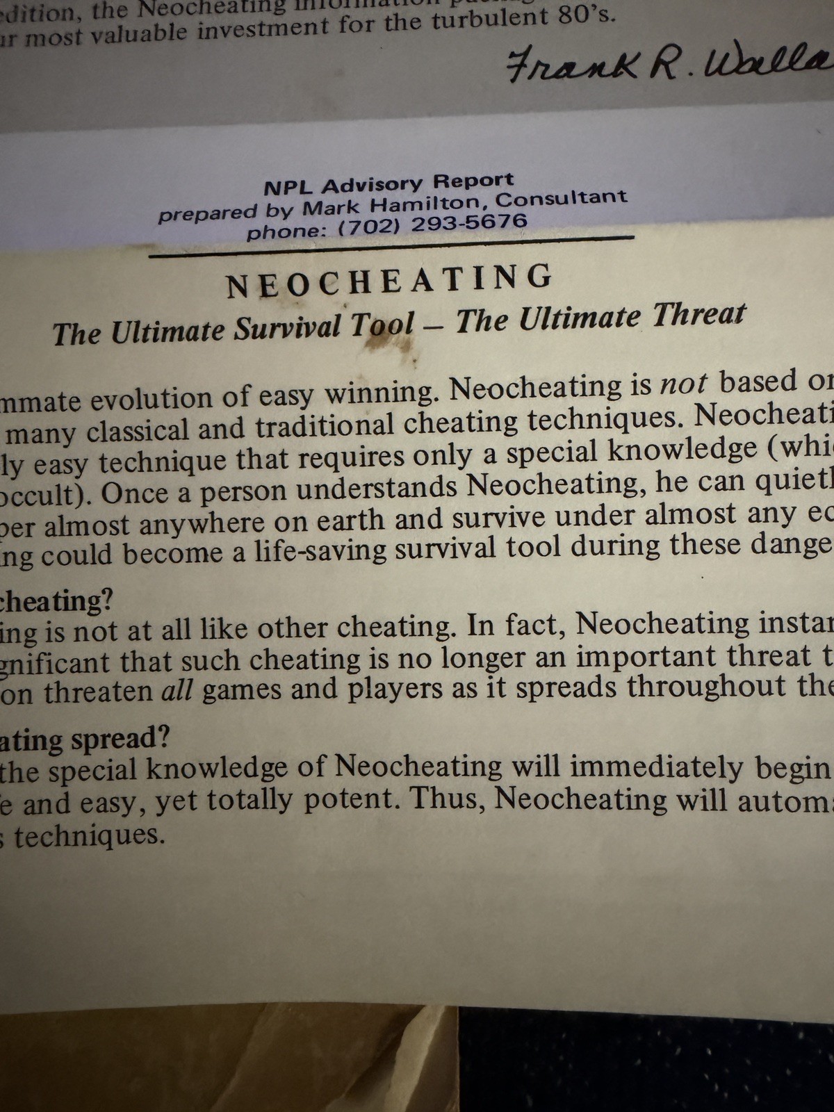 1st EDITION Neocheating Manuscript Book AND RARE Pamphlet by Frank R. Wallace