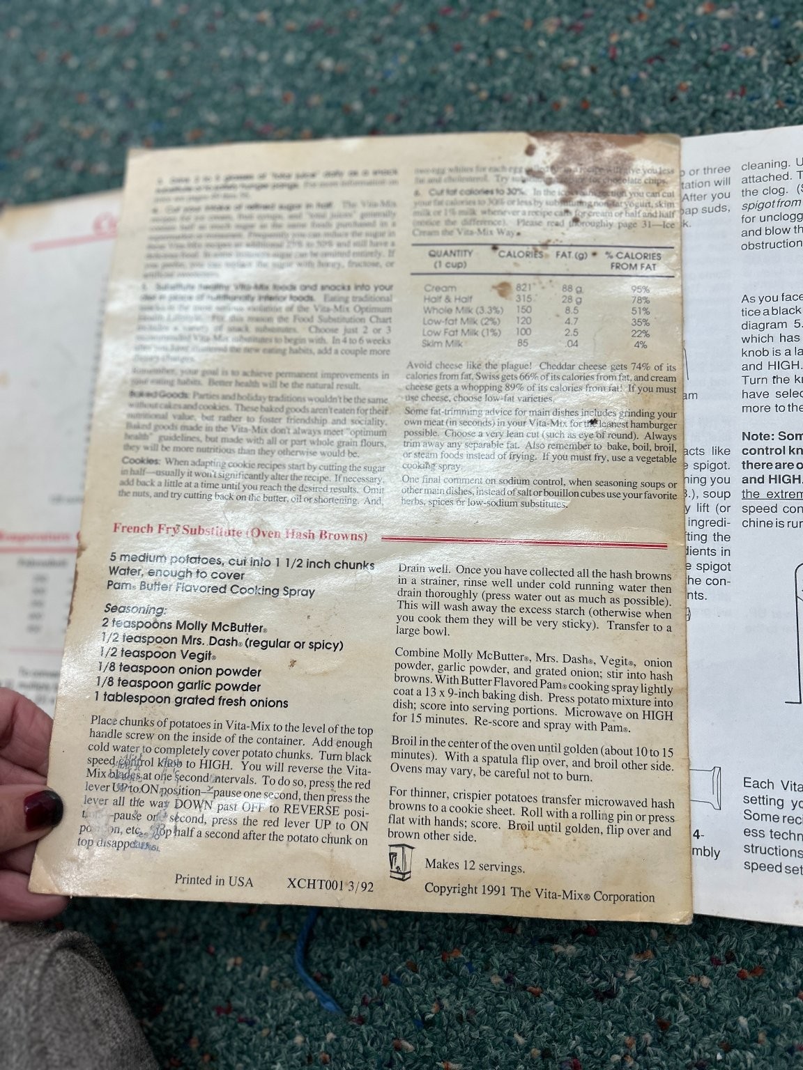 The Versatile Vita-Mix Vita-Mix Corp. 1991 Cookbook Spiral-Bound Recipes