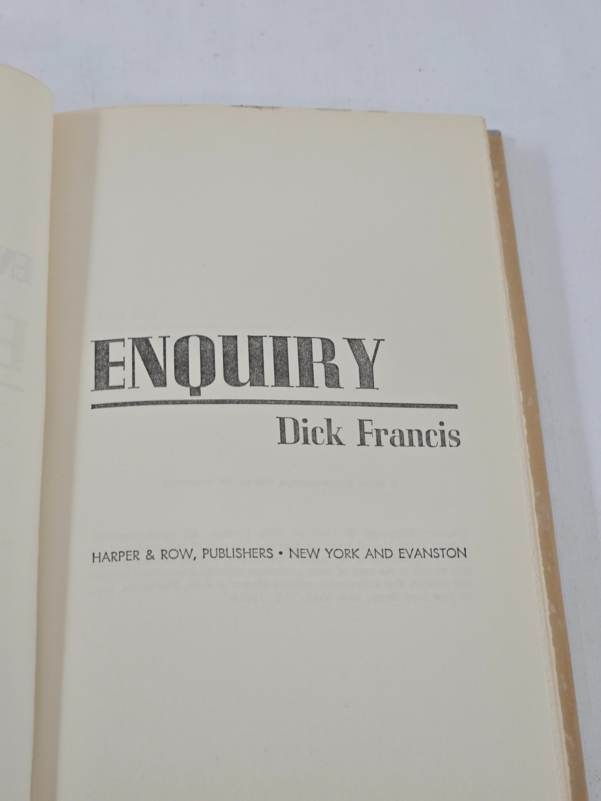 Dick Francis Enquiry 1969 Harper & Row Hardcover Suspense Novel Damaged DJ