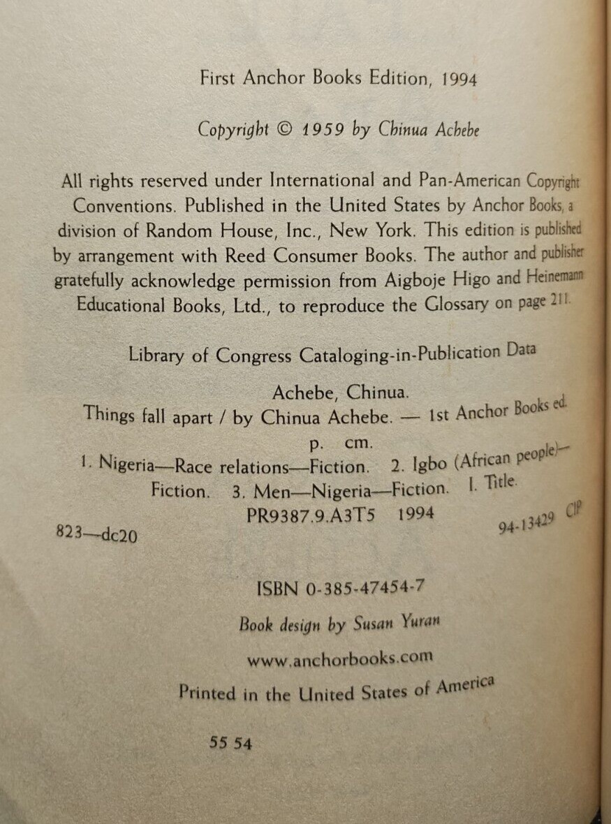 Things Fall Apart by Chinua Achebe — 1994 Trade PB — African Trilogy Book 1