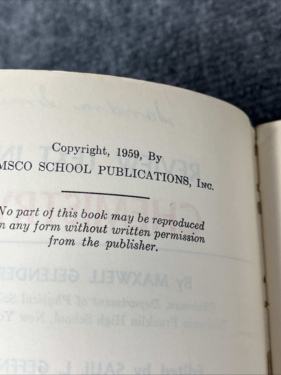 Review Text In Chemistry sc Maxwell Gelender 1959 Amsco School Publication