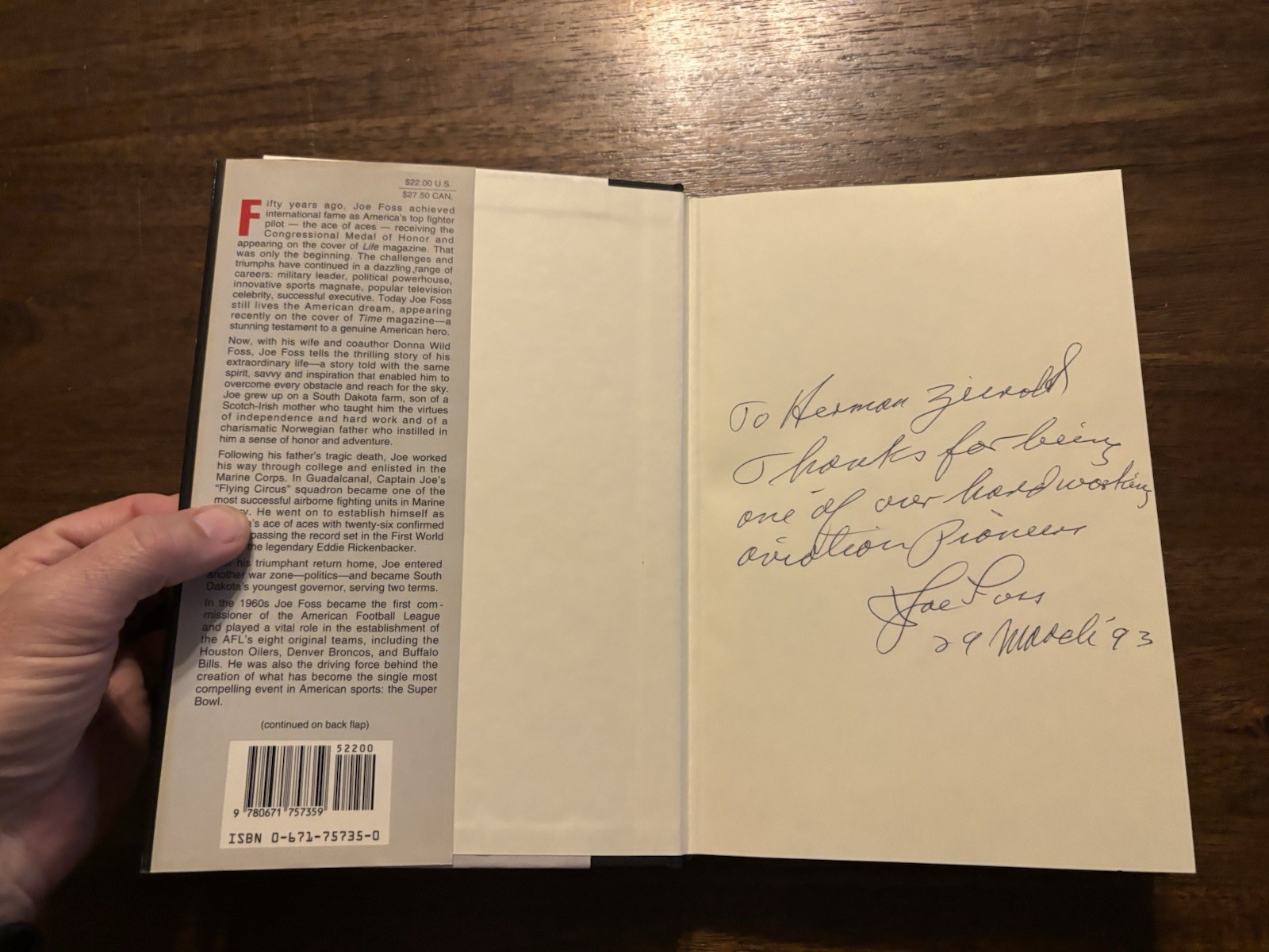 SIGNED A Proud American By Joe Foss 1st Printing First Edition 1992 Hardcover