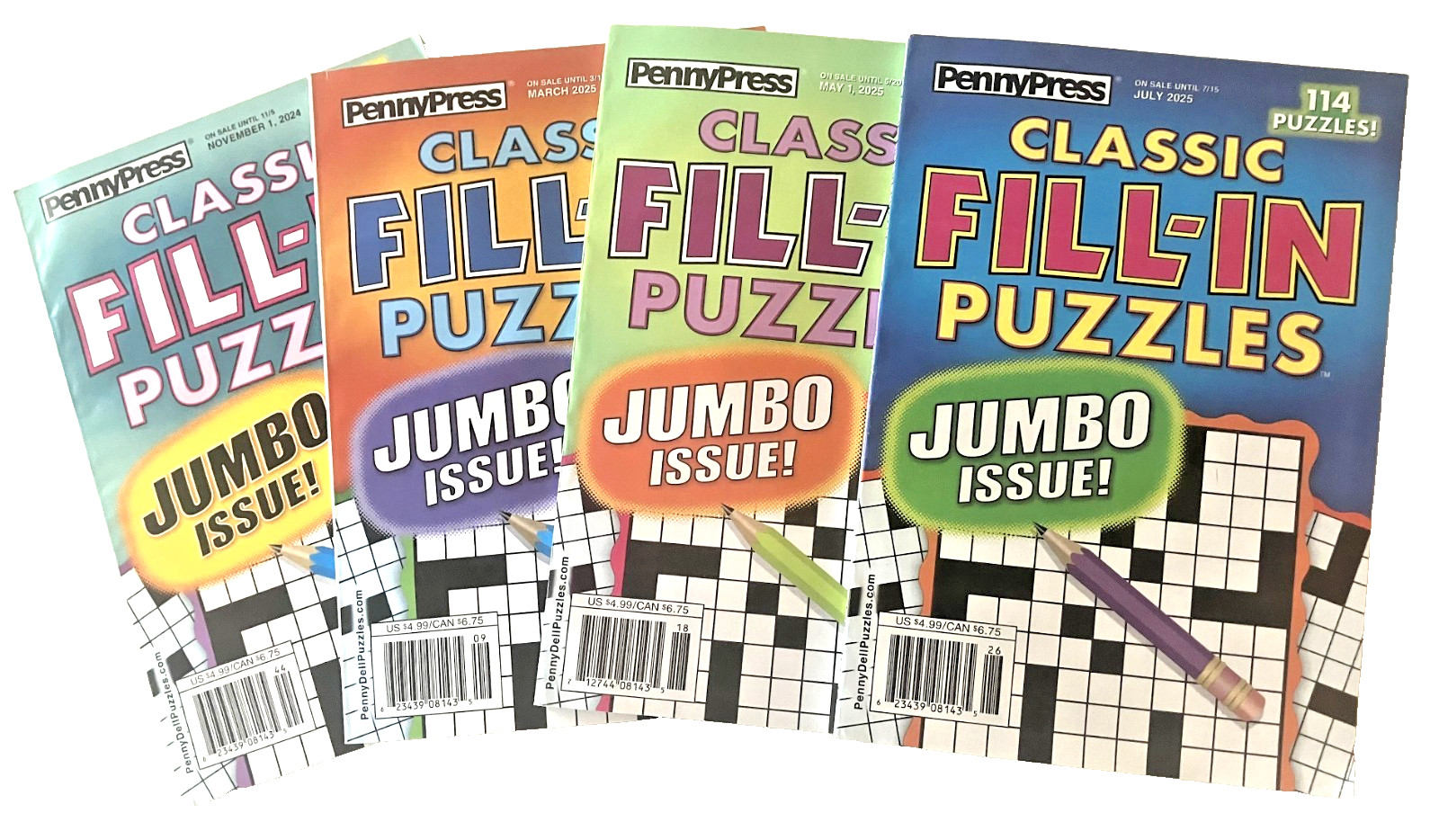 NEW Lot of 4 Penny Press Dell Classic Fill In Puzzle Books 114 Puzzles Each!