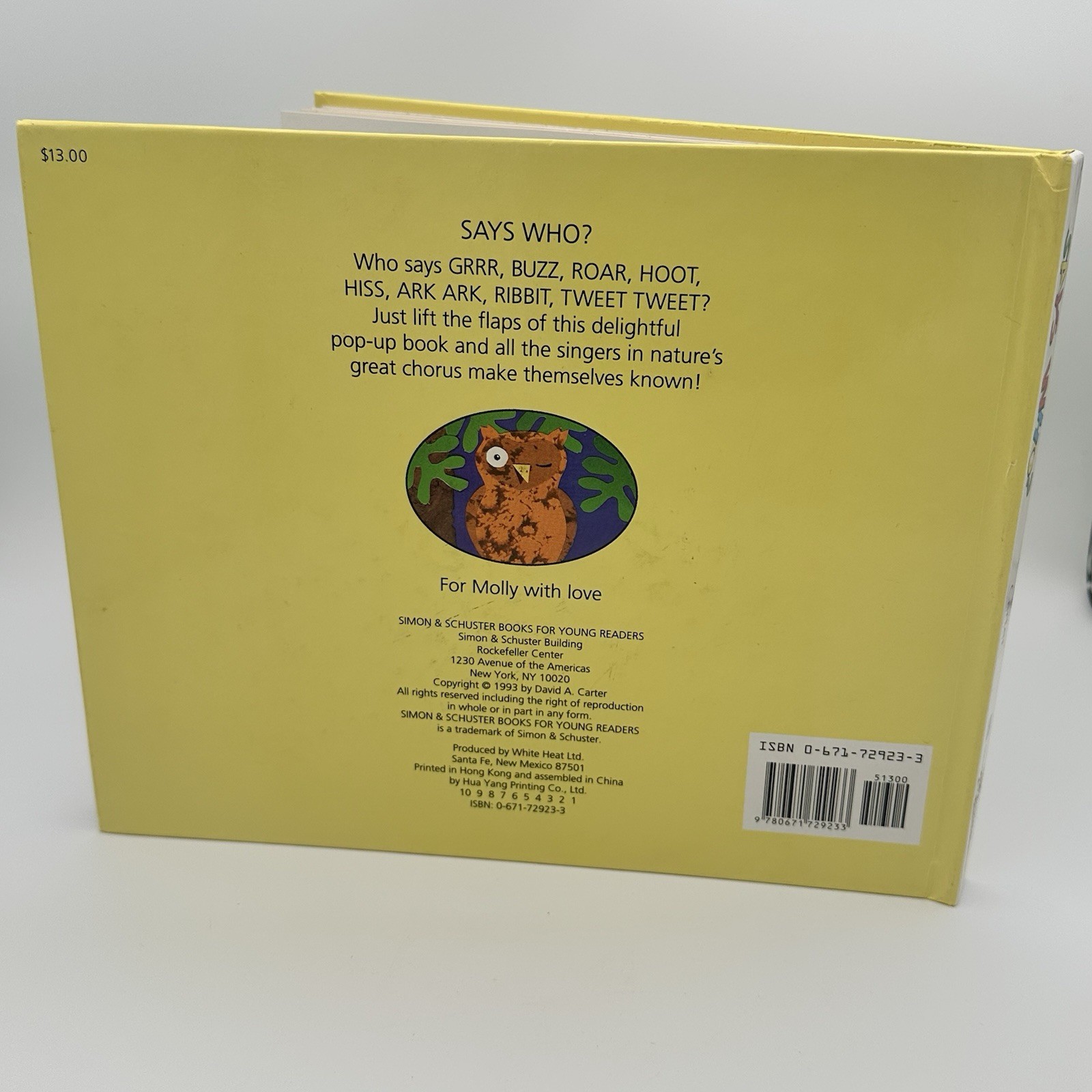 Says Who? : A Pop-Up Book of Animal Sounds by David A. Carter HC 1993