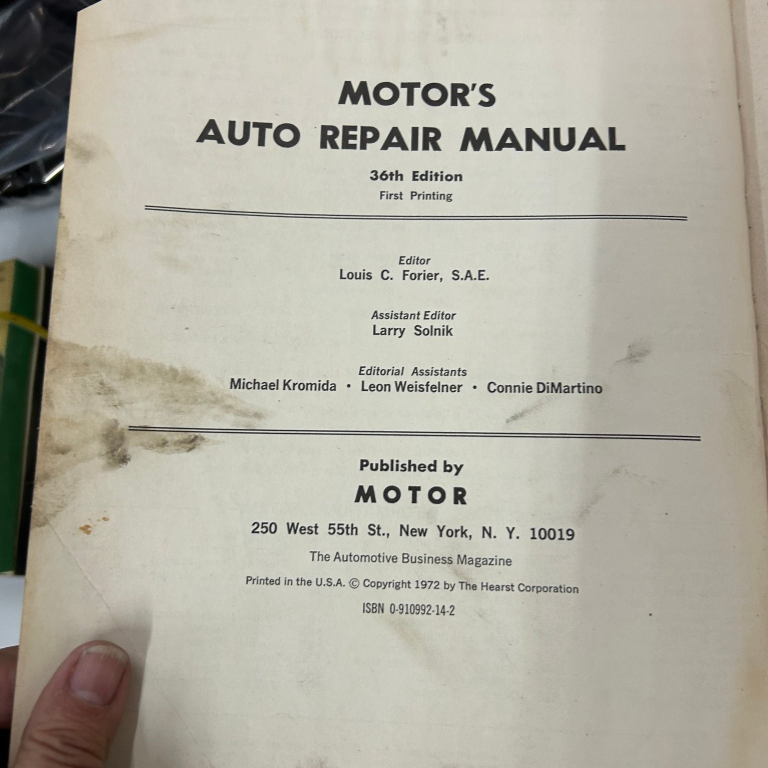 MOTOR’S Auto Repair Manual 1973 36th Ed First Print Automotive MOTOR