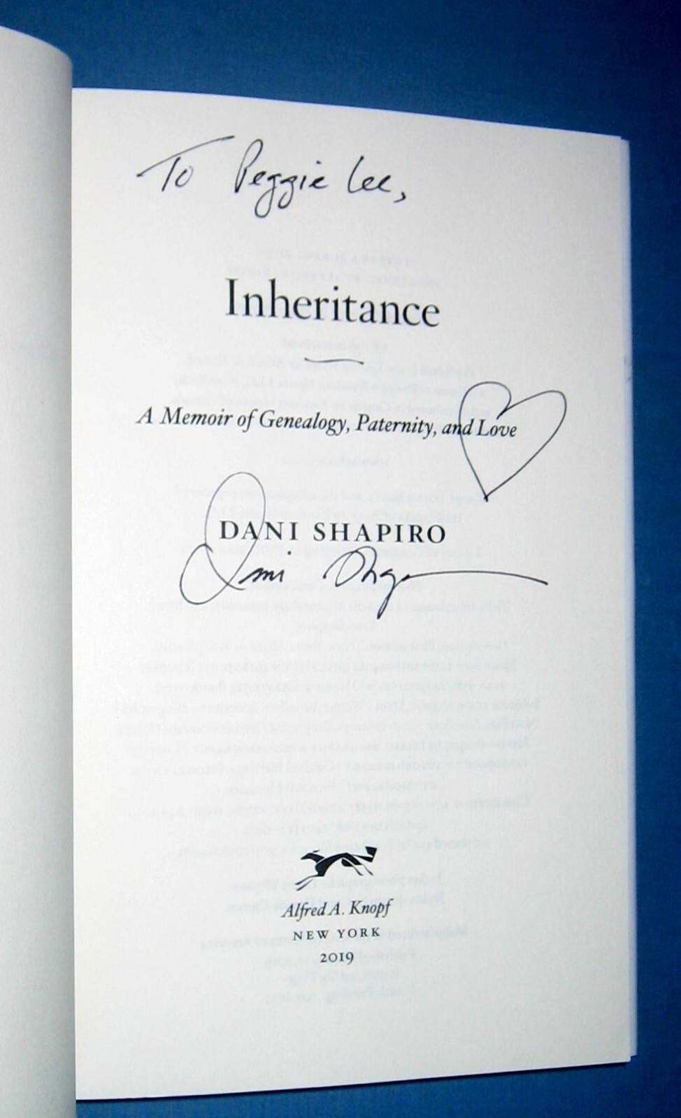 Dani Shapiro * INHERITANCE * signed hardcover w dust jacket – nice copy