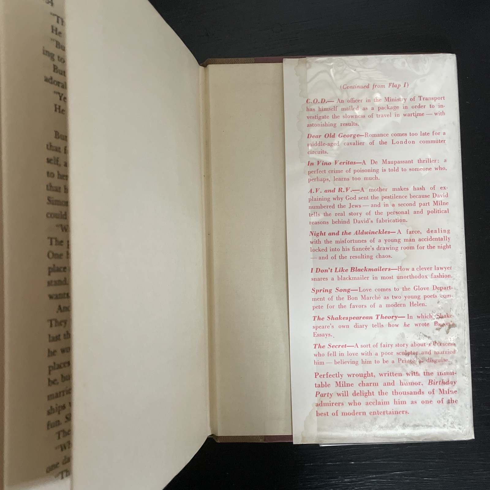 A.A. Milne BIRTHDAY PARTY AND OTHER STORIES E.P. Dutton 1948, 1st Ed. HC/DJ