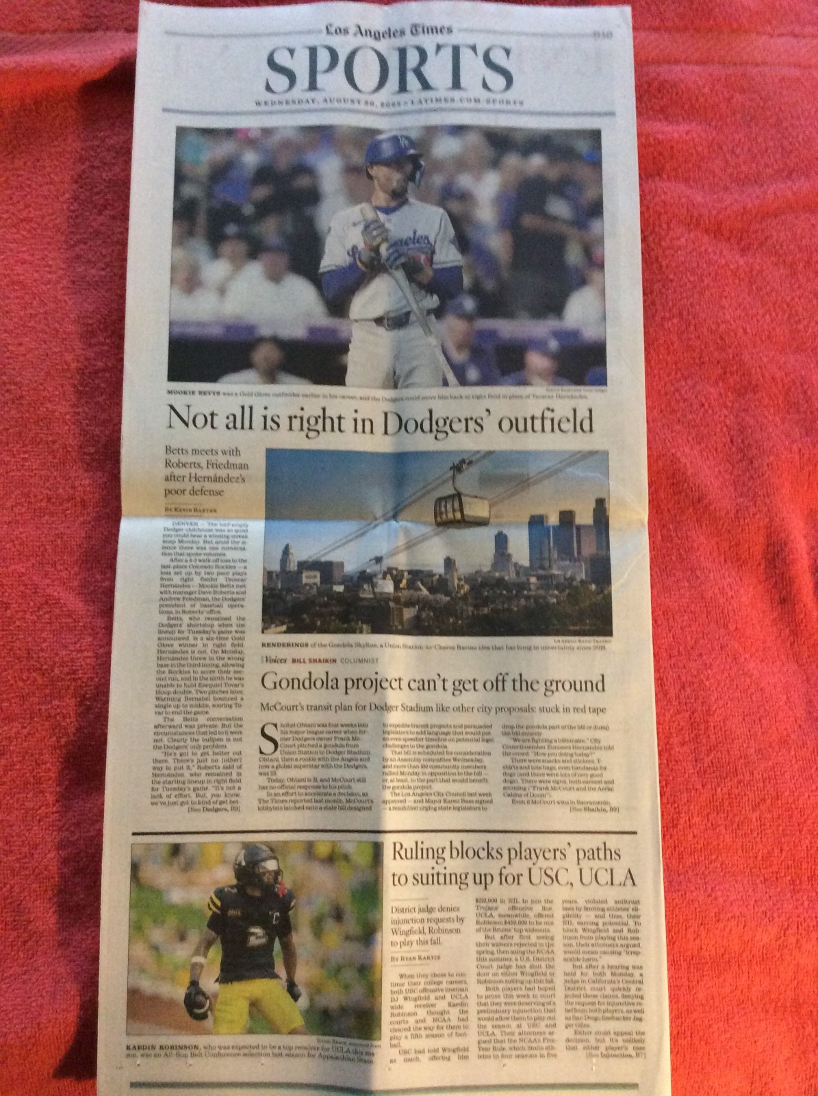 LA TIMES SPORTS SECTION AUGUST 20 2025 DODGERS MOOKIE BETTS DAVE ROBERTS