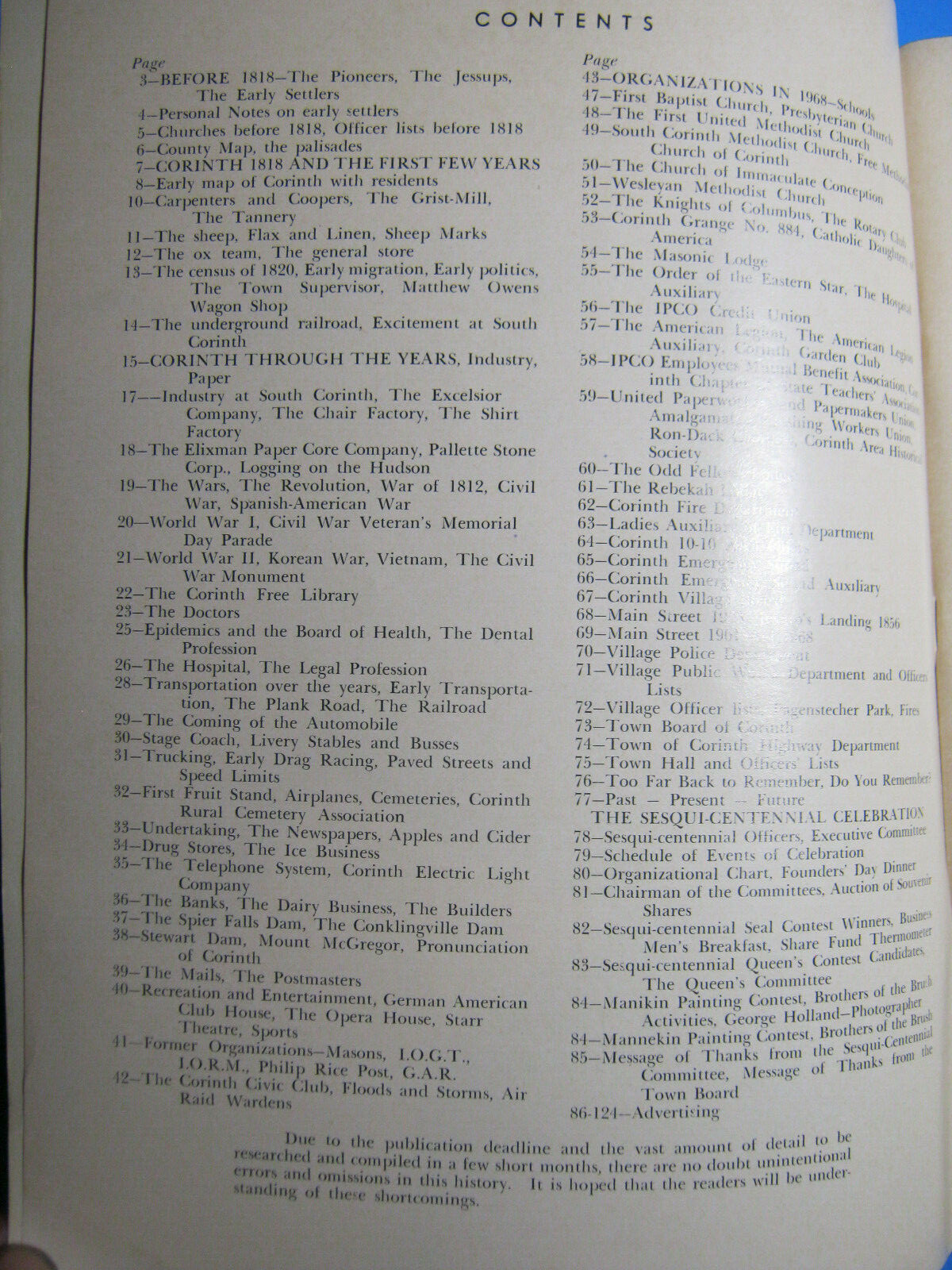 TOWN CORINTH NY ADIRONDACK CENTENNIAL HISTORY BOOK 125 PAGES