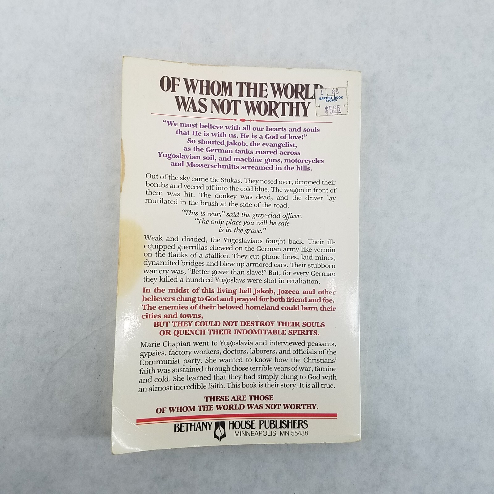 Of Whom the World Was Not Worthy – 1980 Softcover by Marie Chapian